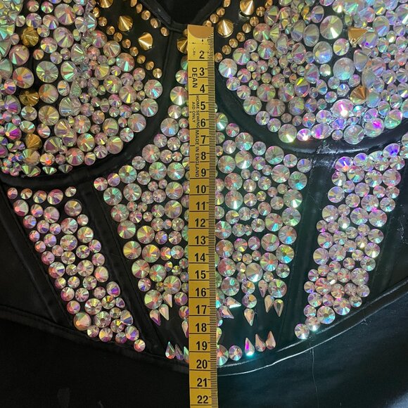 PU Bustier Punk Goth Clubwear Bralette Corset Rhinestones - Picture 6 of 9